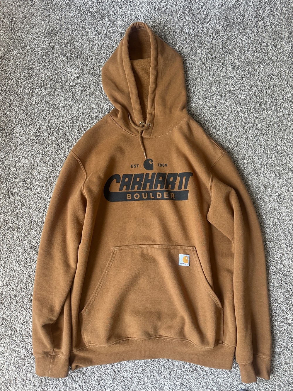 Carhartt Men's Hooded Sweatshirt in Carhartt Brown with Black Logo, Boulder